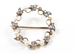 VICTORIAN PEARL & DIAMOND BROOCH PIN