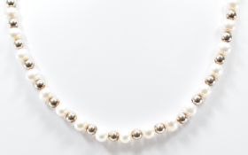 CULTURED PEARL & SILVER BEADED NECKLACE