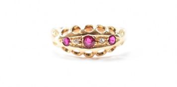 HALLMARKED 9CT GOLD SYNTHETIC RUBY & DIAMOND RING