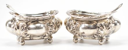 TWO HALLMARKED 1904 SILVER SALTS & SPOONS