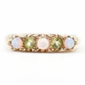HALLMARKED 9CT GOLD PERIDOT AND OPAL FIVE STONE RING