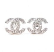 PAIR OF SILVER & CZ ENTWINED C EARRINGS