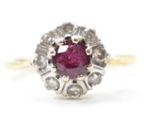 18CT GOLD RUBY & DIAMOND CLUSTER RING