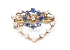 19TH CENTURY GOLD SAPPHIRE & DIAMOND BROOCH PIN