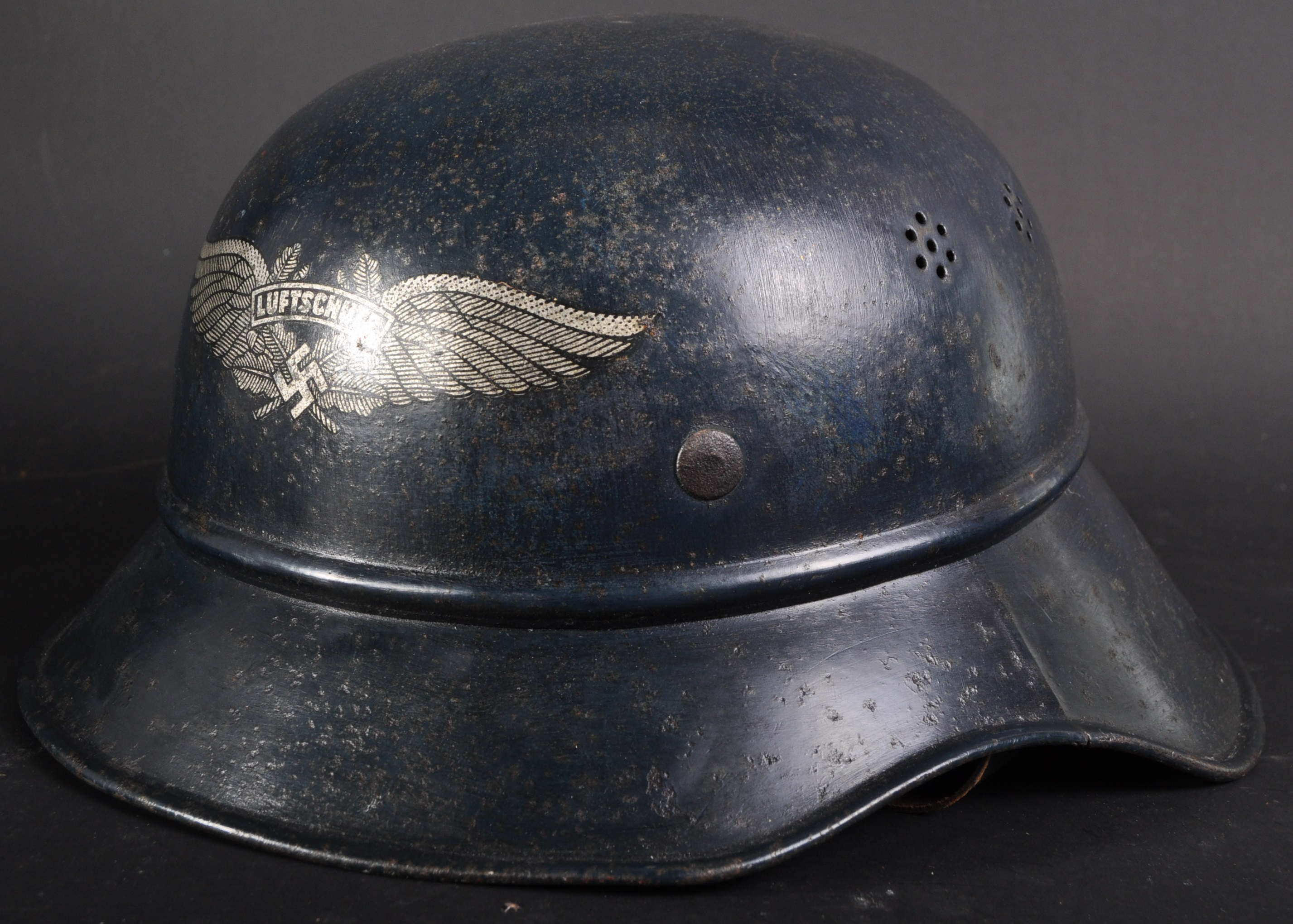 ORIGINAL WWII GERMAN NAZI ' LUFTSCHUTZ ' GLADIATOR HELMET IN BLUE