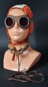 WWII SECOND WORLD WAR - AVIATION FLYING HELMET, GOGGLES & MICROPHONE