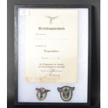 WWII GERMAN LUFTWAFFE PILOT CERTIFICATE & QUALIFICATION BADGES