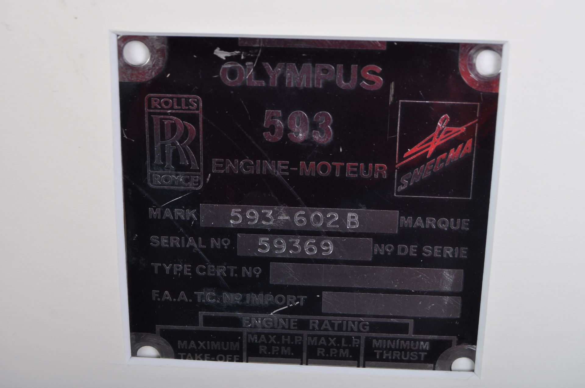 CONCORDE - ORIGINAL OLYMPUS 593 CONCORDE ENGINE PLATE / PLAQUE - Bild 7 aus 8
