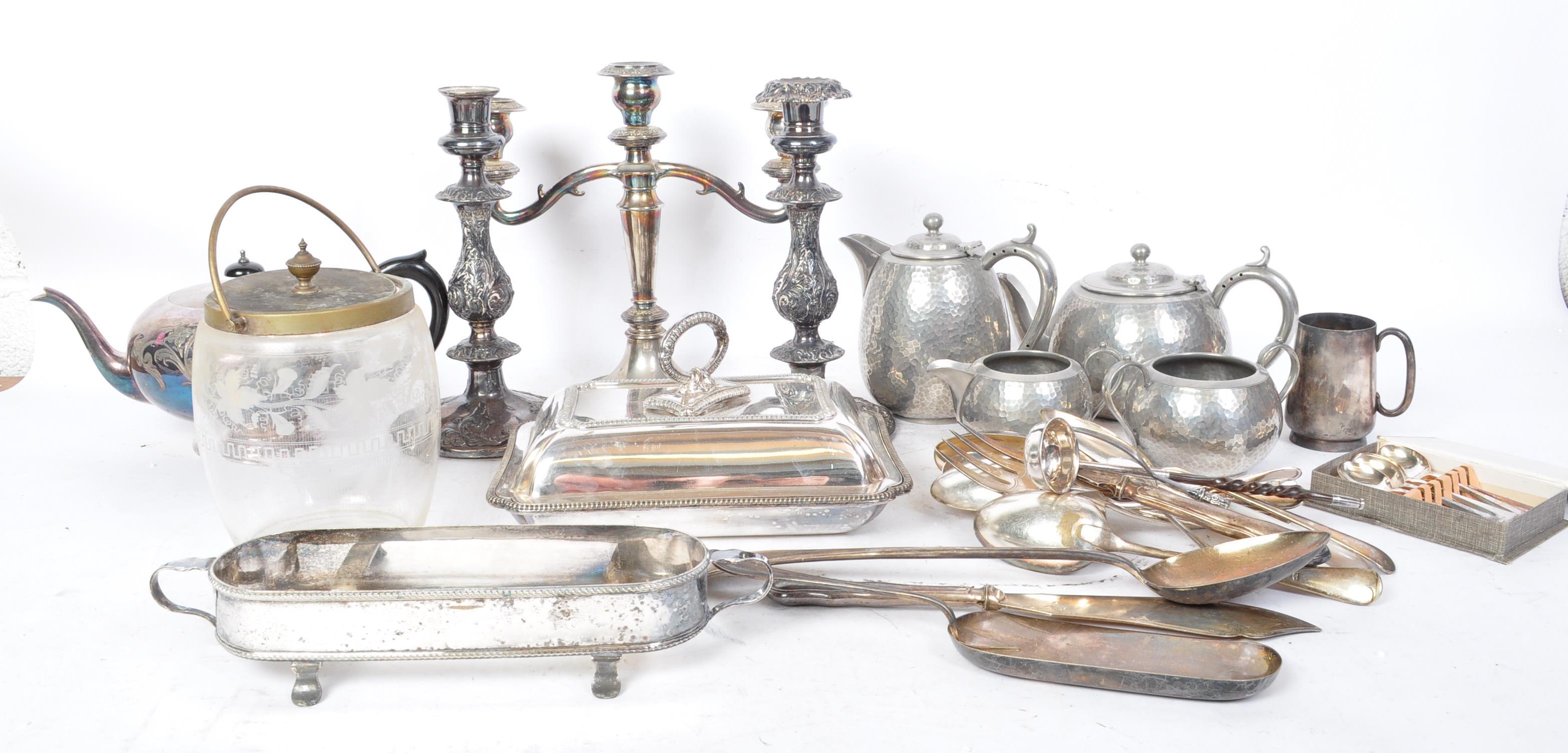 COLLECTION OF SILVER PLATE ITEMS - TEAPOT - TUREEN - FLATWARE - Image 2 of 6