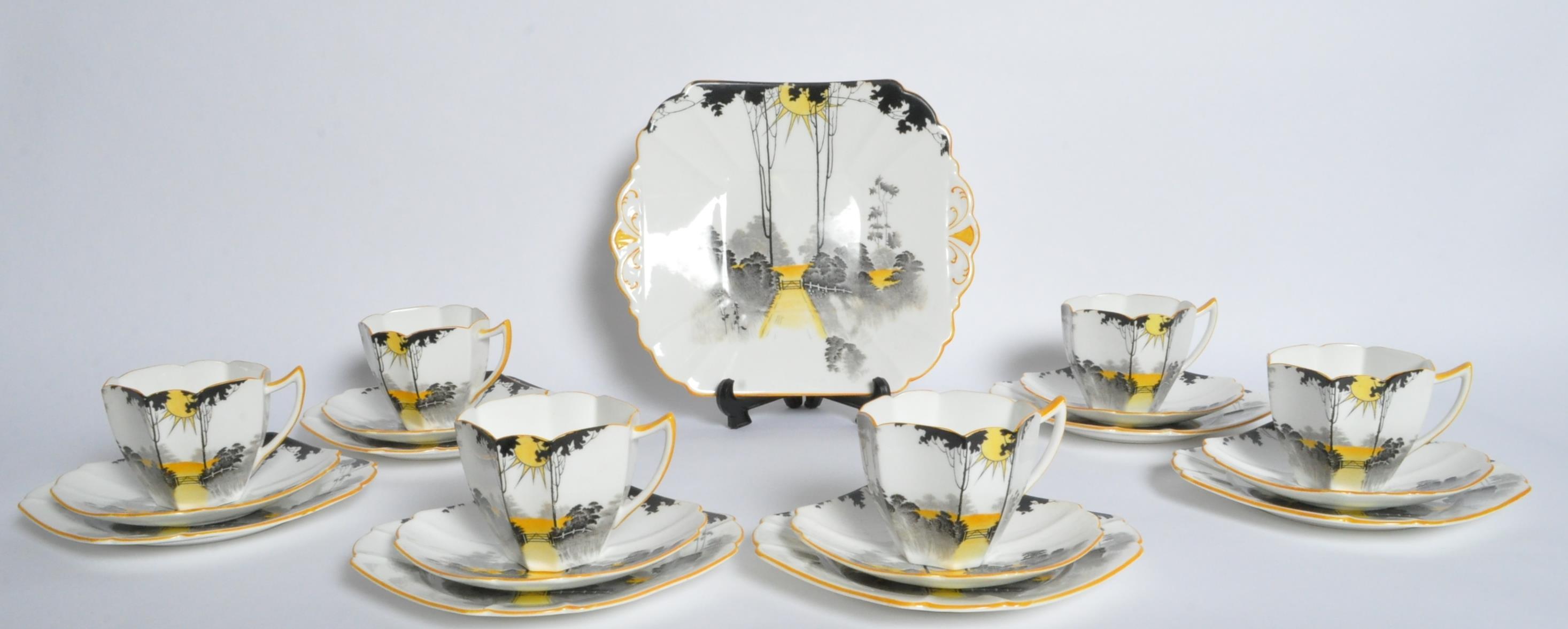 SHELLEY - SUNRISE & TALL TREES - ART DECO BONE CHINA TEA SERVICE - Image 2 of 7