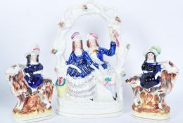 THREE VICTORIAN STAFFORDSHIRE FLATBACKS CERAMIC FIGURES