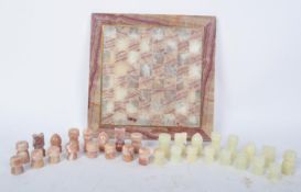 VINTAGE 20TH CENTURY ONYX CHESS SET AND BOARD