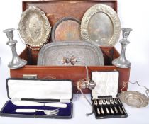 COLLECTION OF SILVER PLATE - FISH SET - TRAYS - FLATWARE