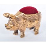 VINTAGE BRASS & VELVET PIG PIN CUSHION