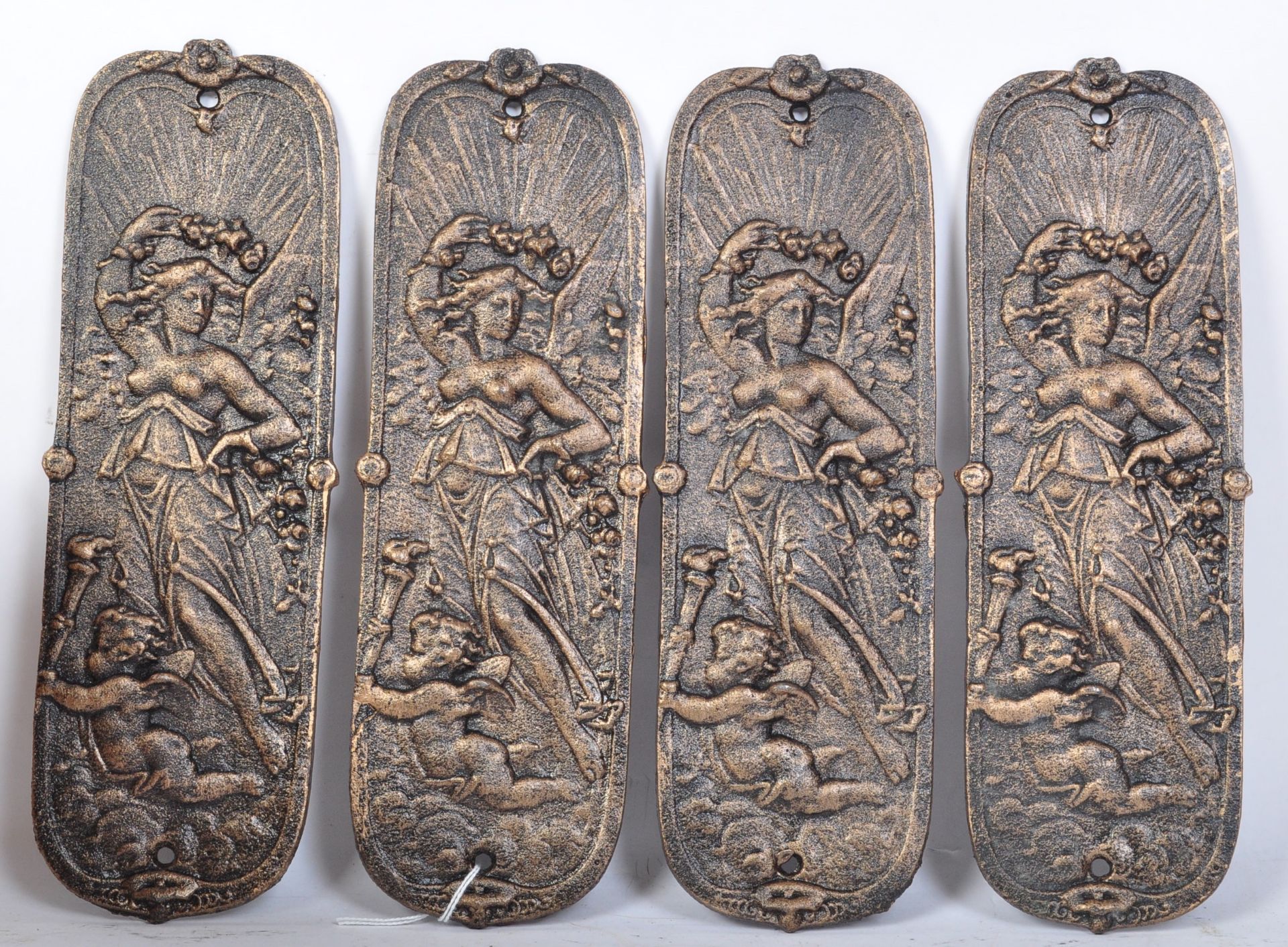 TWO PAIRS OF CAST METAL BRONZED DOOR FINGER PLATES