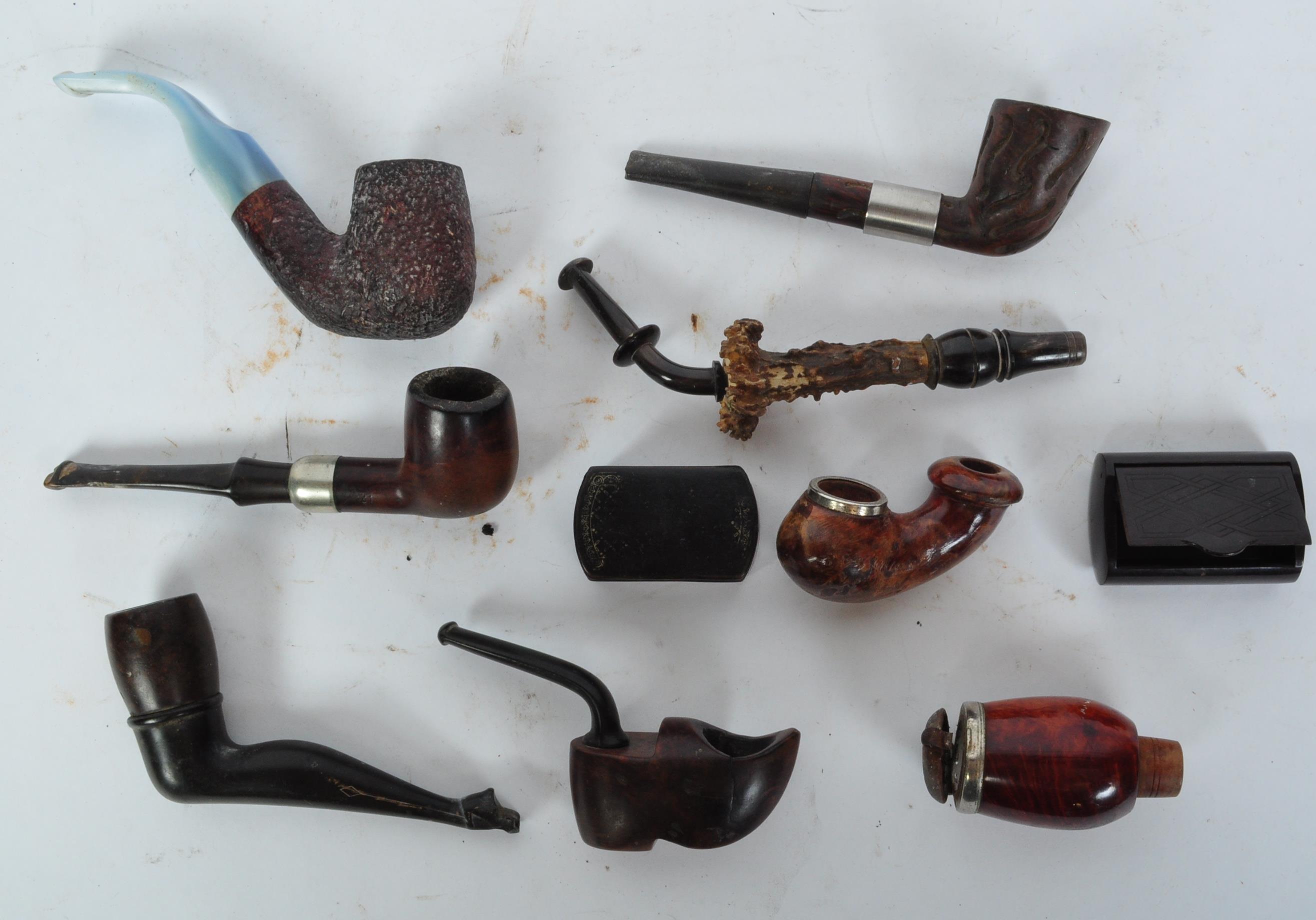 COLLECTION OF VINATGE SMOKING PIPES & SNUFF BOXES
