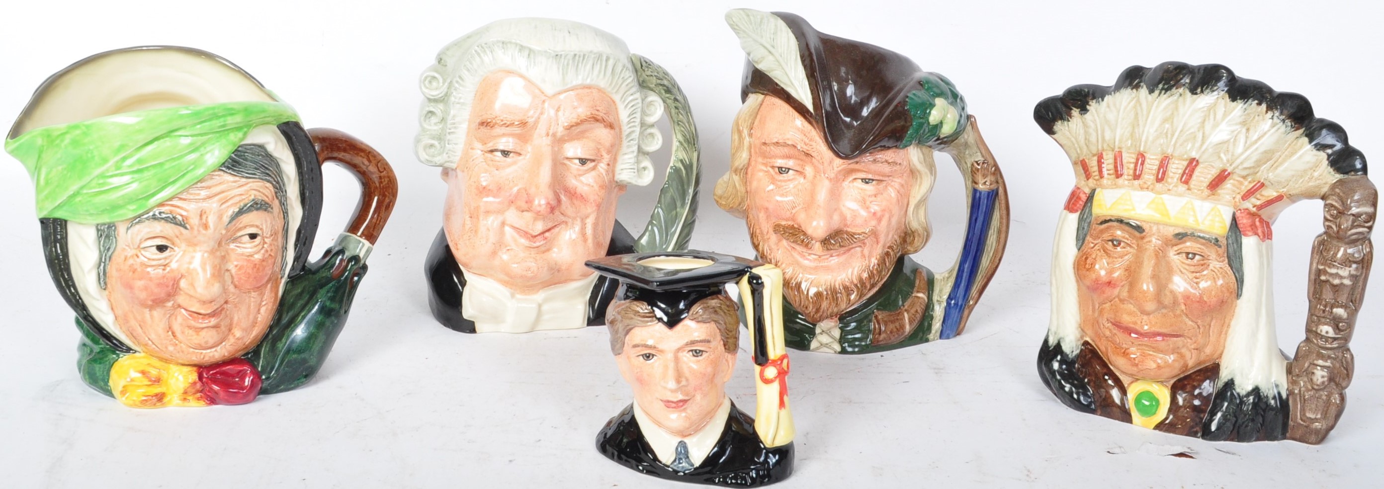 A COLLECTION OF FIVE VINTAGE ROYAL DOULTON TOBY JUGS