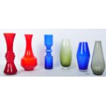 RETRO MID CENTURY COLOURED GLASS VASES - RIIHIMAKI STYLE