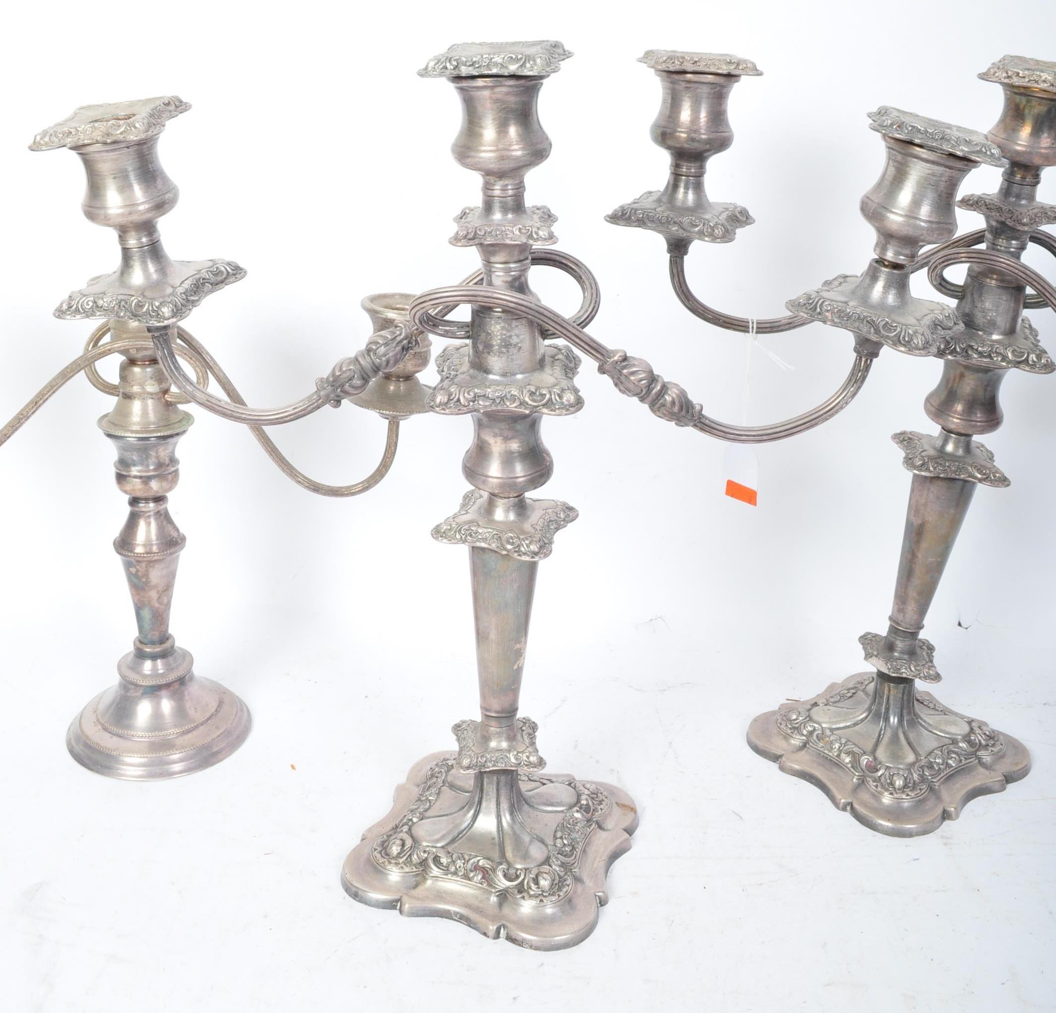 TWO PAIRS OF EARLY 20TH CENTURY SILVER PLATED CANDELABRA - Image 3 of 6