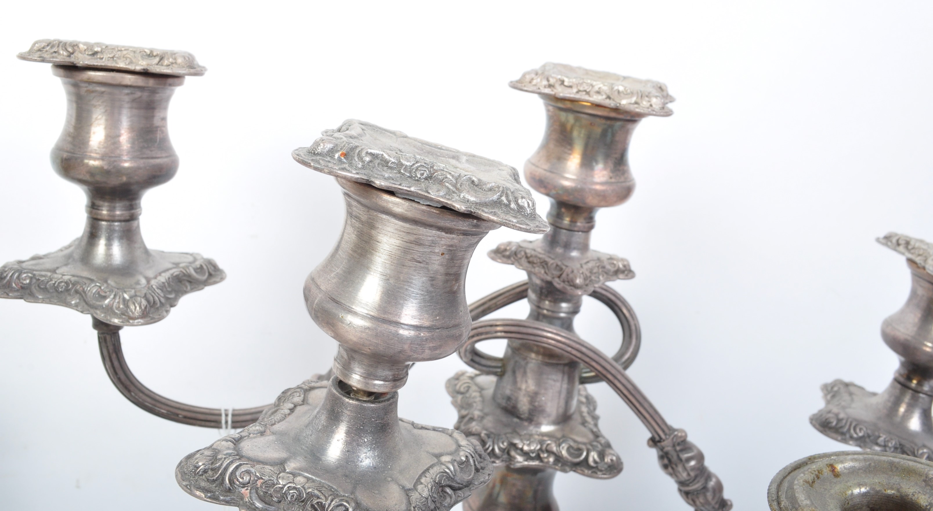 TWO PAIRS OF EARLY 20TH CENTURY SILVER PLATED CANDELABRA - Image 4 of 6