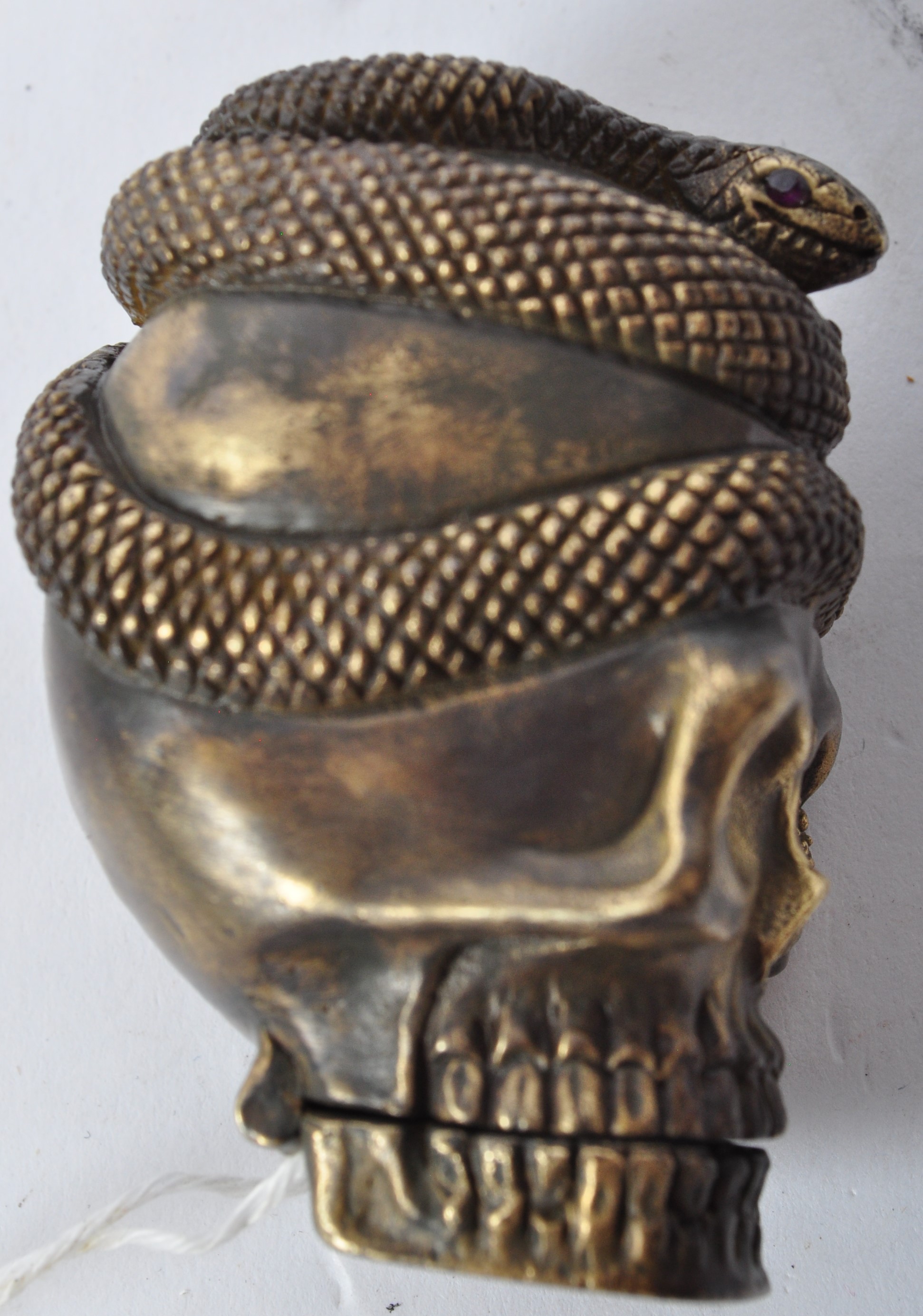 VINTAGE BRASS SKULL & SNAKE VESTA CASE - Image 3 of 6