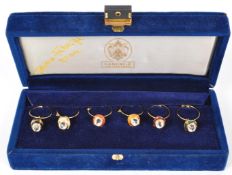 SET OF SIX VINTAGE FABERGE ENAMEL EGG & CRYSTAL WINE GLASS CHARMS