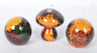 THREE VINTAGE GLASS MDINA MALTESE PAPERWEIGHT