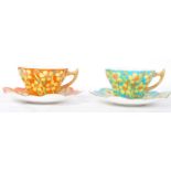 PAIR OF FOLEY / WILEMAN CHINA ART DECO POLYCHROME FLORAL TEA CUPS