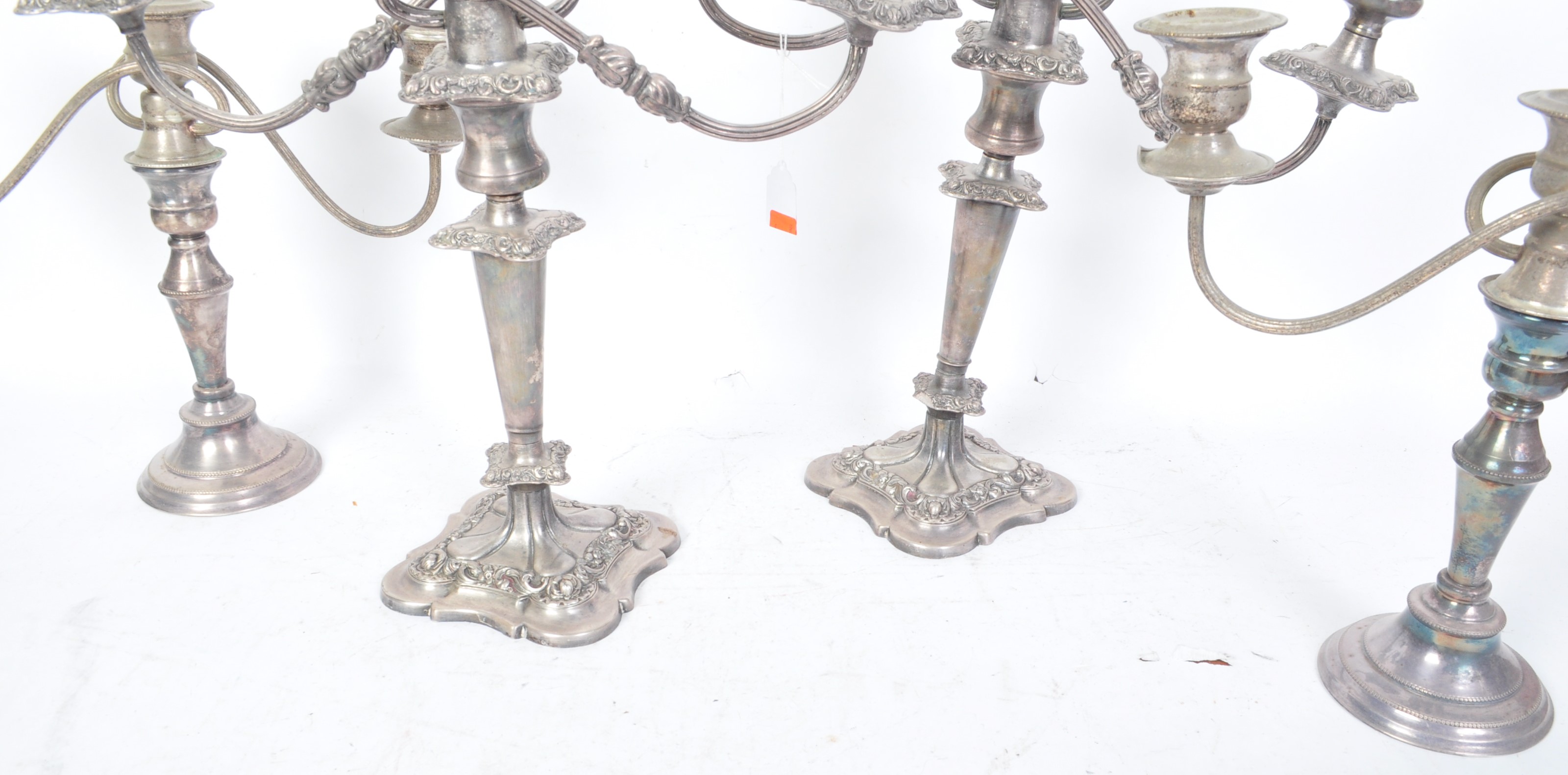 TWO PAIRS OF EARLY 20TH CENTURY SILVER PLATED CANDELABRA - Image 6 of 6