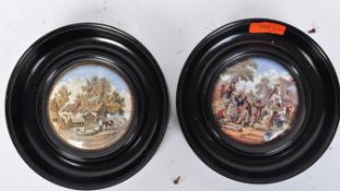 PAIR OF 19TH CENTURY PRATTWARE CERAMIC POT LIDS