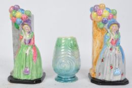 PAIR OF 1940S BALLOON LADY SPILL VASES & FALCON WARE VASE