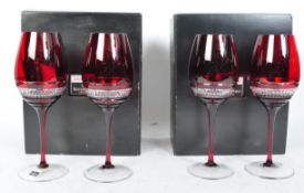 SET OF FOUR JOHN ROCH FOR WATERFORD CRYSTAL RUBY WINE GLASSES