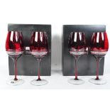 SET OF FOUR JOHN ROCH FOR WATERFORD CRYSTAL RUBY WINE GLASSES