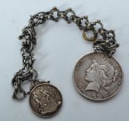 AMERICAN 1923 SILVER DOLLAR COIN & HALLMARKED SLVER MEDAL