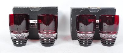 FOUR JOHN ROCHA FOR WATERFORD CRYSTAL RUBY TUMBLER GLASSES