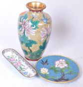 GROUP OF THREE CHINESE CLOISONNE ENAMELLED ITEMS