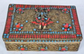 VINTAGE TIBETAN STONE SET FILIGREE JEWELLERY BOX