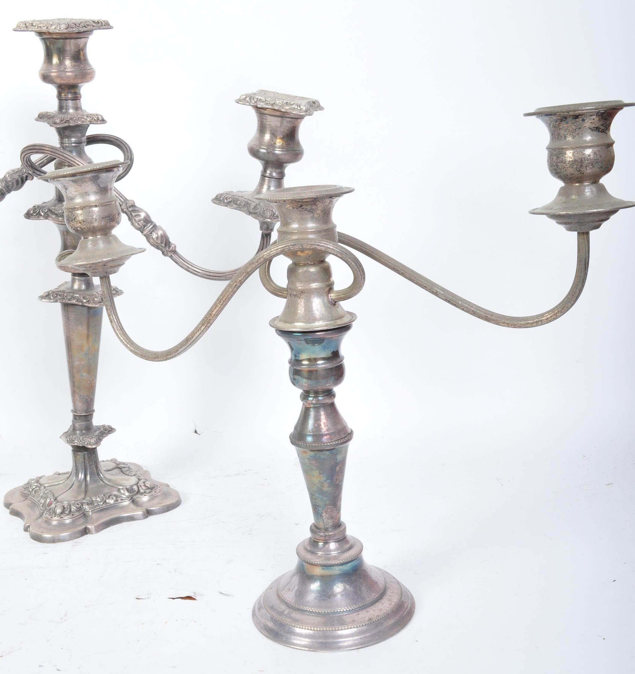 TWO PAIRS OF EARLY 20TH CENTURY SILVER PLATED CANDELABRA - Image 2 of 6