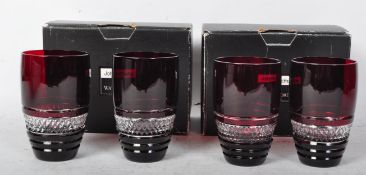 FOUR JOHN ROCHA FOR WATERFORD CRYSTAL RUBY TUMBLER GLASSES