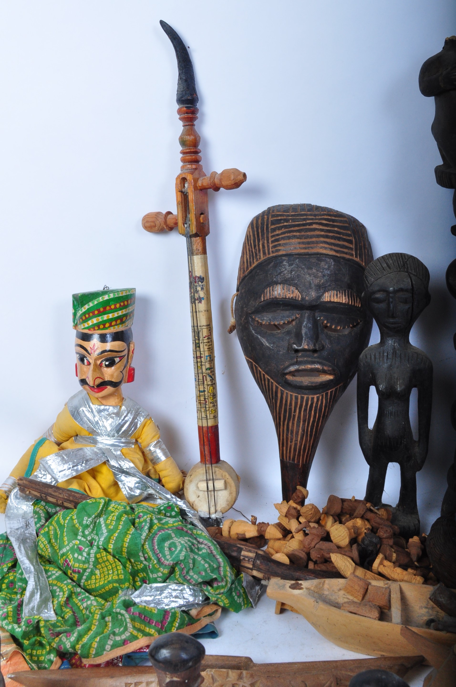 LARGE COLLECTION OF AFRICAN & ASIAN ITEMS - MASKS - INSTRUMENTS - Image 2 of 6