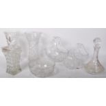 COLLECTION OF VINTAGE CUT GLASS - VASE - BOWL - BASKETS