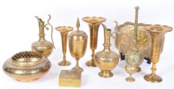 A COLLECTION OF VINTAGE PERSIAN ISLAMIC BRASSWARE