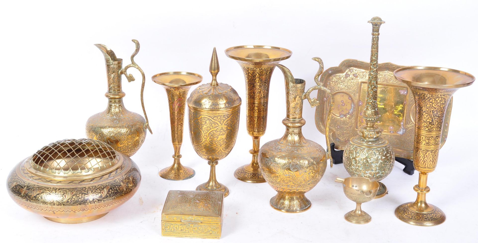 A COLLECTION OF VINTAGE PERSIAN ISLAMIC BRASSWARE