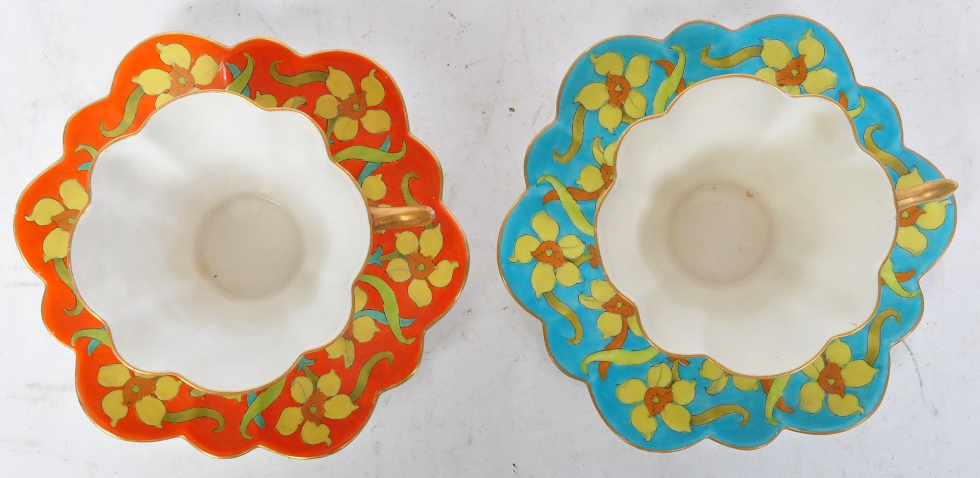 PAIR OF FOLEY / WILEMAN CHINA ART DECO POLYCHROME FLORAL TEA CUPS - Image 3 of 6