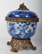 19TH CENTURY VICTORIAN BLUE AND WHITE CRACKLE GLAZE LIDDED VASE