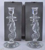 PAIR OF WATERFORD CRYSTAL GLASS SEAHORSE CANDLESTICKS