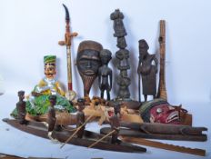 LARGE COLLECTION OF AFRICAN & ASIAN ITEMS - MASKS - INSTRUMENTS