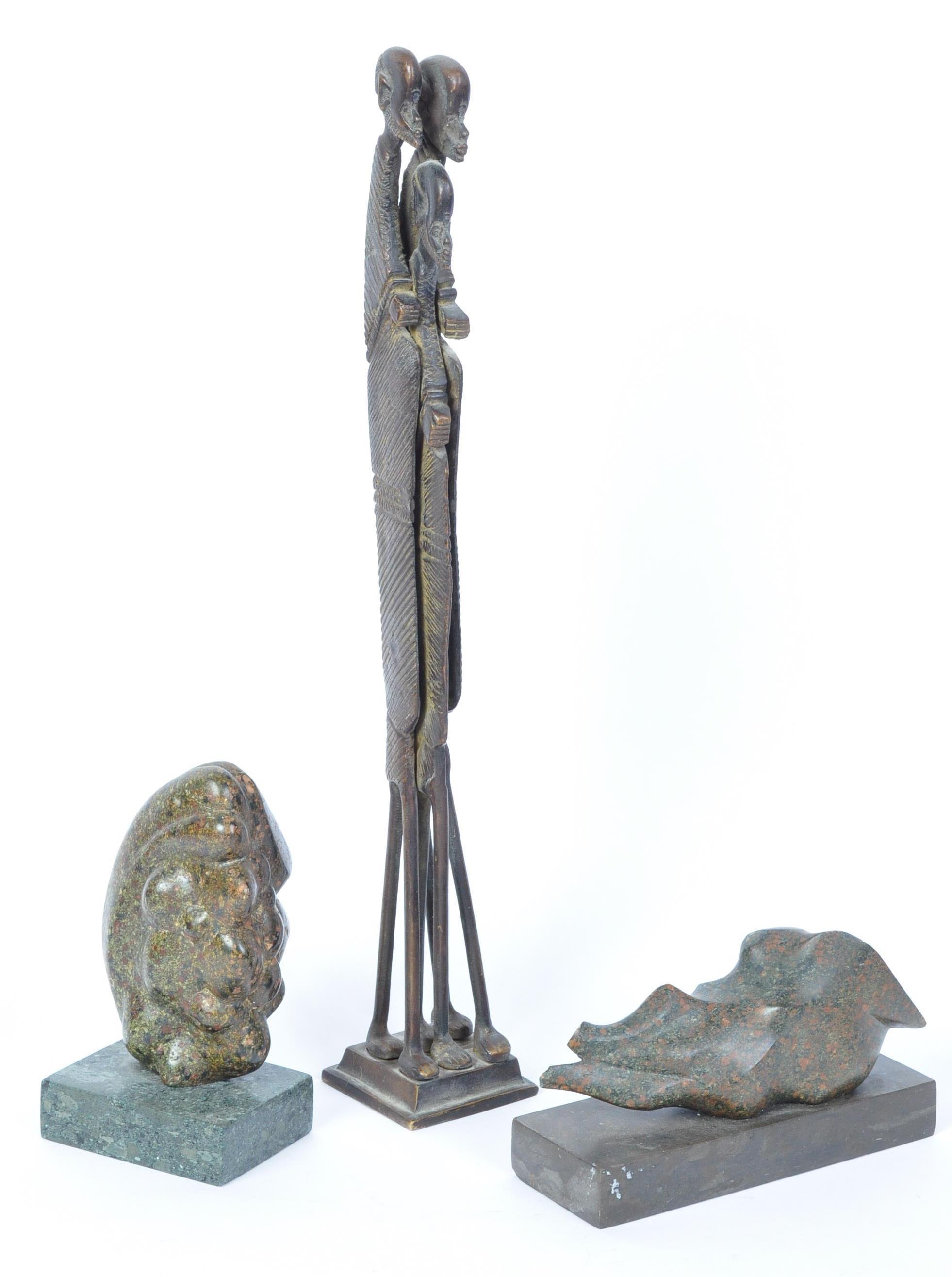 AN ASSORTMENT OF VINTAGE AFRICAN TRIBAL SHONA & BRONZE STATUES