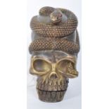 VINTAGE BRASS SKULL & SNAKE VESTA CASE