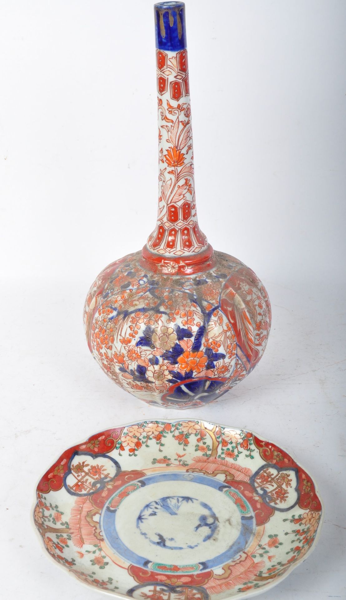 MEJI PERIOD 1900'S JAPANESE IMARI BOTTLE VASE & BOWL